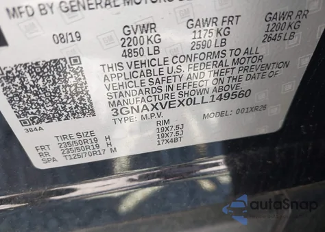 2020 Chevrolet Equinox Awd Lt 2.0L Turbo из США, поврежденный, VIN 3GNAXVEX0LL149560